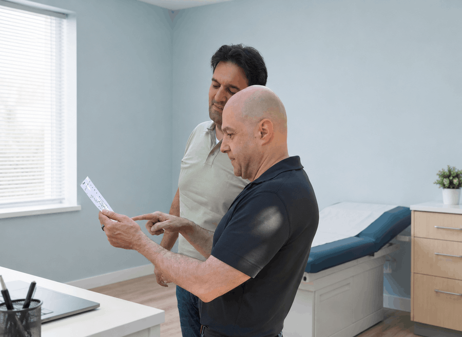 Dr. Slava Fuzayloff examining a patient at Physical Exam Center